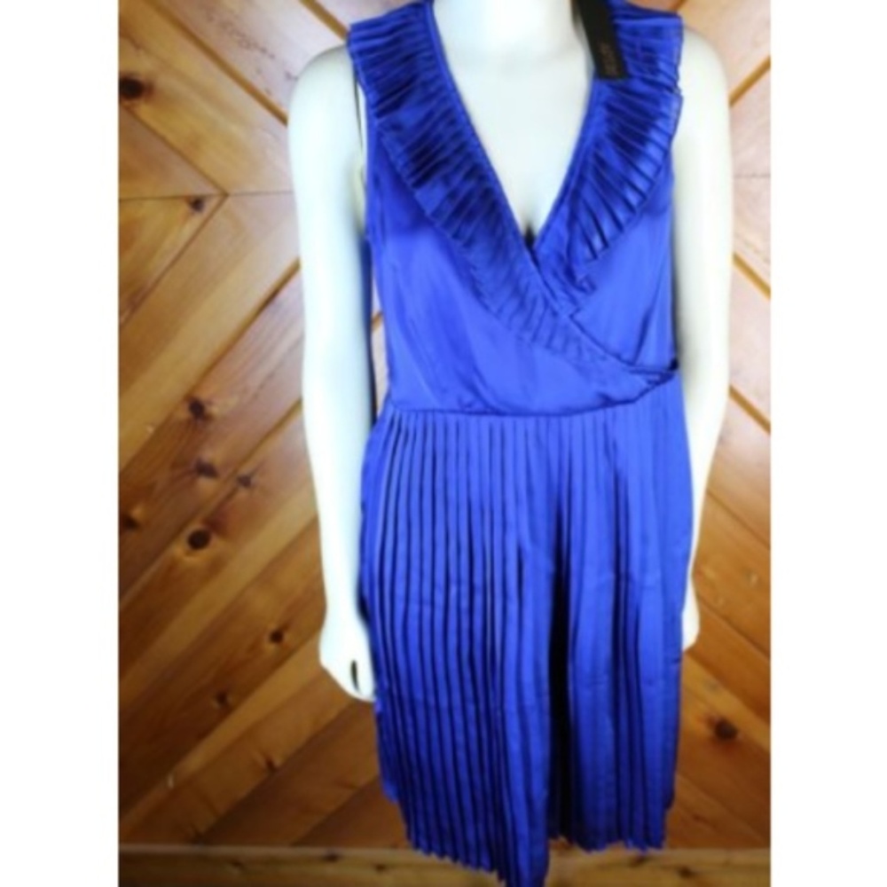 Apt 9 || Blue Ruffled Crystal Pleated Wrap Dress